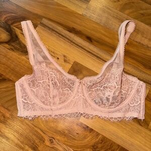 Victoria's Secret Dream Angels Pink Lace Unlined Plunge Bra 34D classic preppy